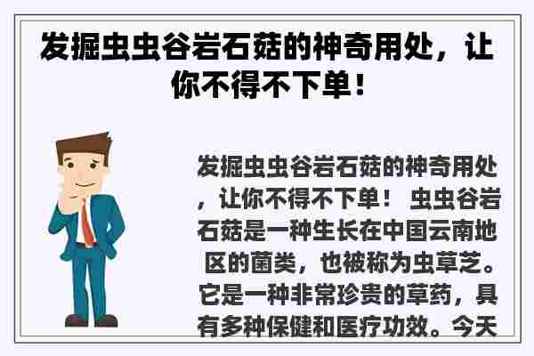 发掘虫虫谷岩石菇的神奇用处，让你不得不下单！